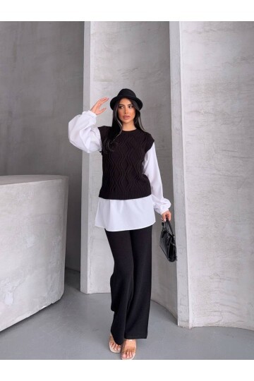 Gömlek Detaylı Triko Takım