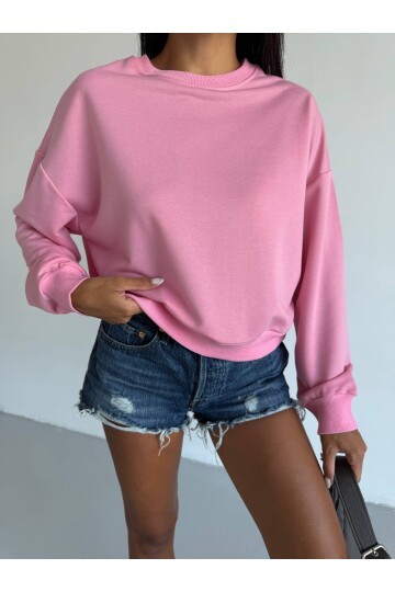 İki İplik Bisiklet Yaka Sweatshirt