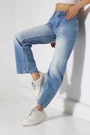 Kadın Açık Mavi Yüksek Bel Bol Paça Jean