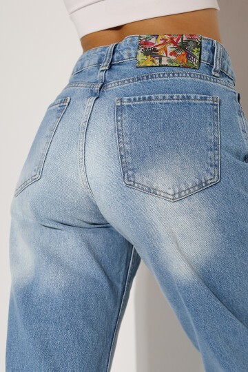 Kadın Açık Mavi Yüksek Bel Bol Paça Jean