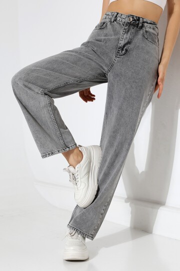 Kadın Gri Yüksek Bel Bol Paça Jean