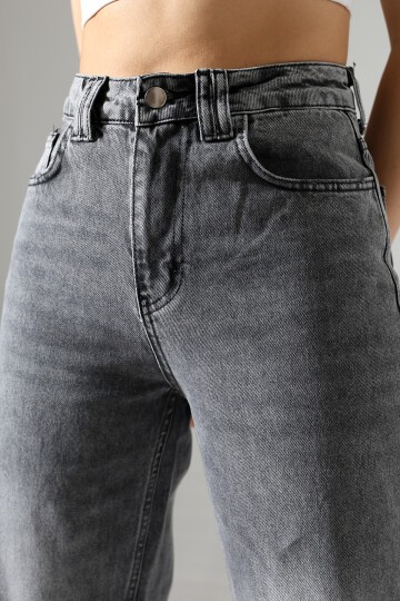 Kadın Gri Yüksek Bel Wide Leg Jean
