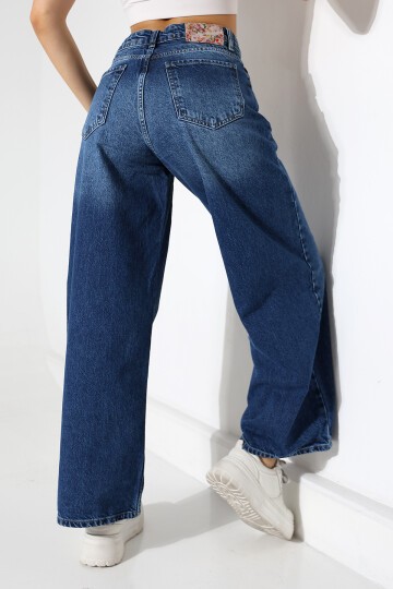 Kadın Koyu Mavi Wide Leg Jean
