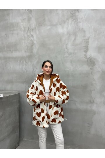 Kalp Desen Polar Kapşonlu Sweat