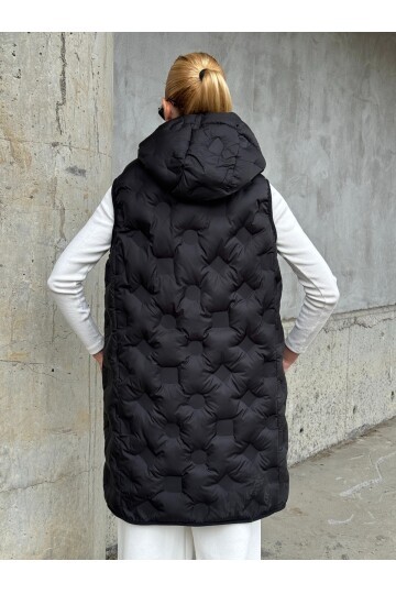 Kapşonlu Cepli Uzun Şişme Yelek