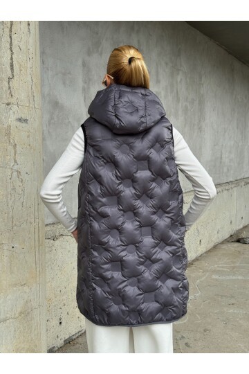 Kapşonlu Cepli Uzun Şişme Yelek