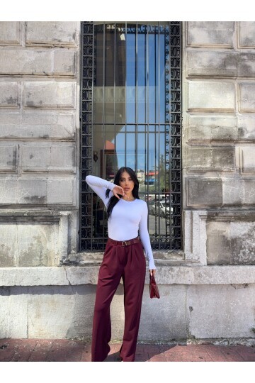 Kemerli Çift Pile Detay Palazzo Pantolon