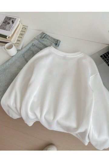 Leopar Fiyonk Desenli Üç İplik Oversize Sweatshirt