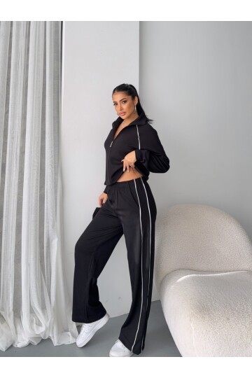 Modal Kumaş Şerit Detaylı Takım Siyah