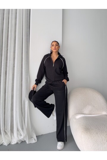 Modal Kumaş Şerit Detaylı Takım Siyah