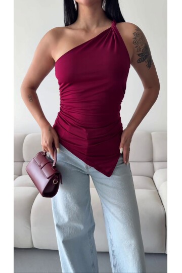 Omuz Detay Tasarım Bluz Bordo