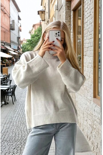 Oversize Bisiklet Yaka Triko Kazak