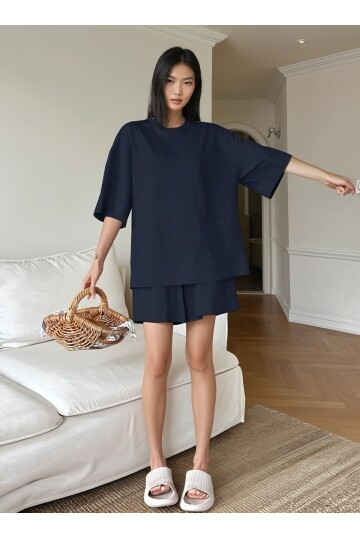 Oversize Süprem Kumaş Şortlu Pijama Takımı