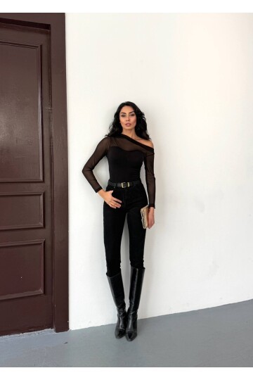 Sandy Kumaş Tül Detay Bluz