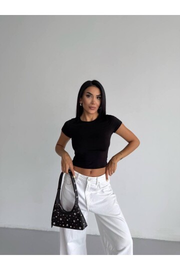Siyah Basic Sandy Kumaş Bluz