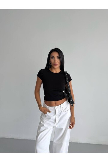 Siyah Basic Sandy Kumaş Bluz