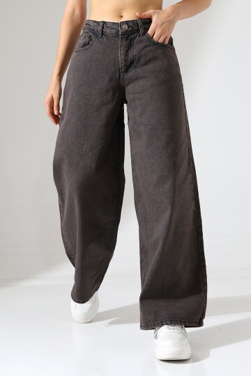 Siyah Geniş Paça Jean Pantolon