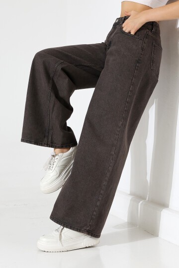 Siyah Geniş Paça Jean Pantolon