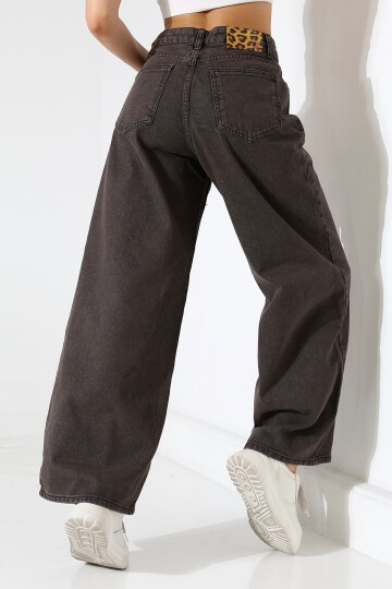 Siyah Geniş Paça Jean Pantolon