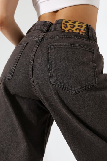 Siyah Geniş Paça Jean Pantolon