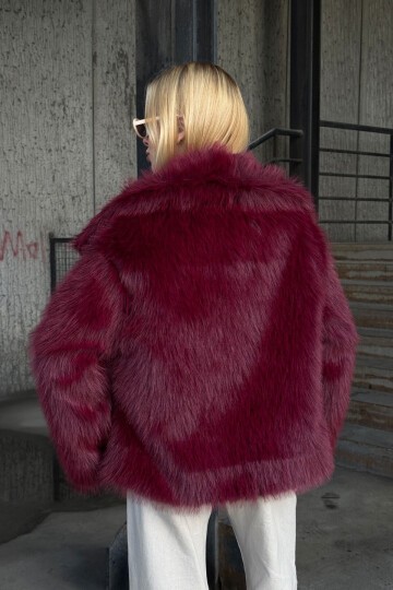 Suni Kürk Premium Peluş Ceket Bordo