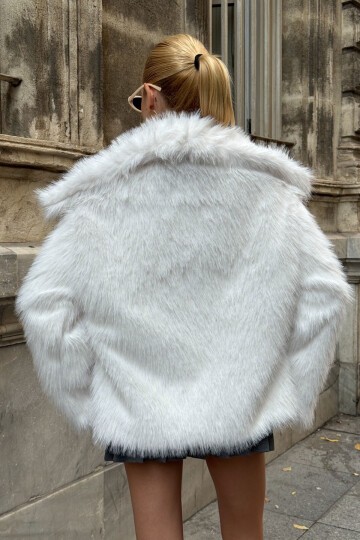 Suni Kürk Premium Peluş Ceket Ekru