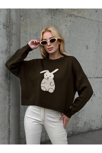 Tavşan Desenli Triko Kazak