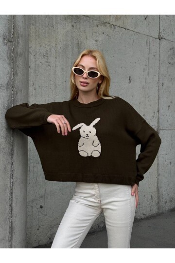 Tavşan Desenli Triko Kazak