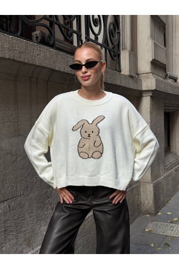 Tavşan Desenli Triko Kazak