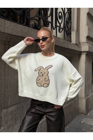 Tavşan Desenli Triko Kazak