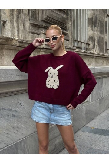 Tavşan Desenli Triko Kazak