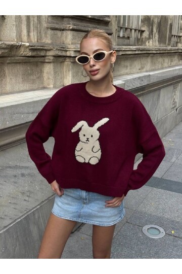 Tavşan Desenli Triko Kazak