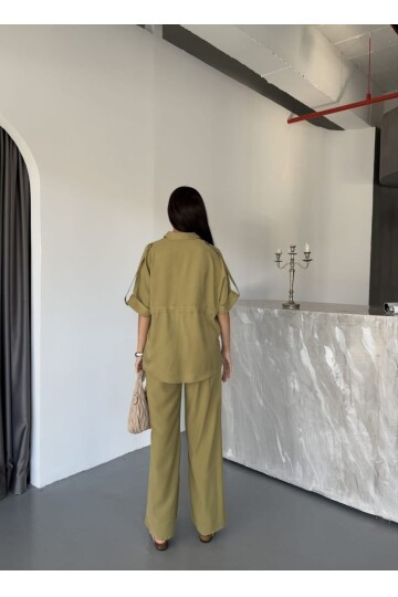 Tensel Kumaş Gömlek Pantalon Takım Haki