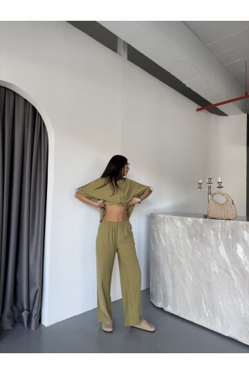 Tensel Kumaş Gömlek Pantalon Takım Haki