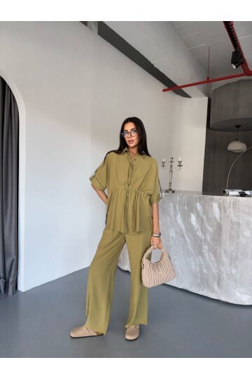 Tensel Kumaş Gömlek Pantalon Takım Haki