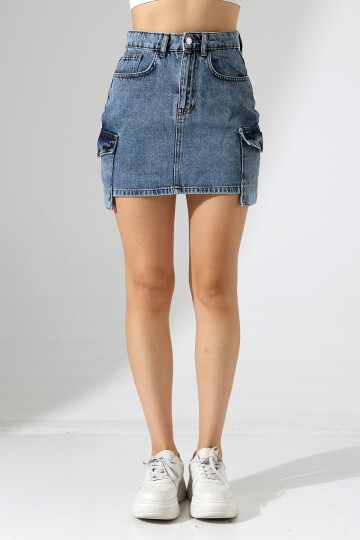 Yanları Cep Detay Kot Etek