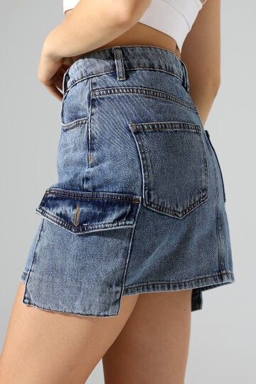 Yanları Cep Detay Kot Etek