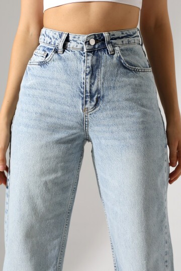 Yüksek Bel Düz Kesim Açık Mavi Jean