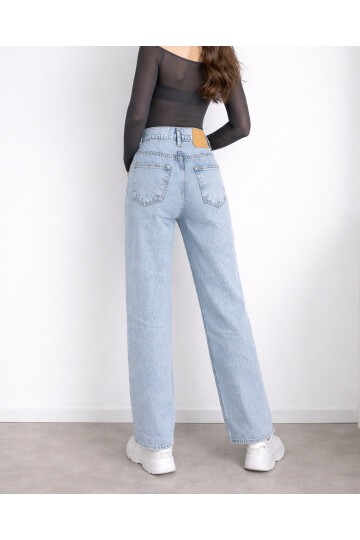 Açık Mavi Uzun Geniş Paça Jean