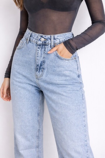 Açık Mavi Uzun Geniş Paça Jean
