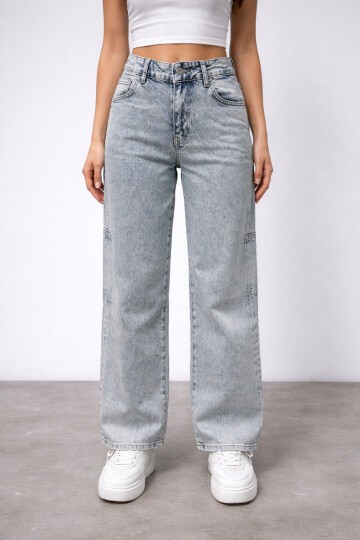 Açık Mavi Geniş Paça Jean Pantolon