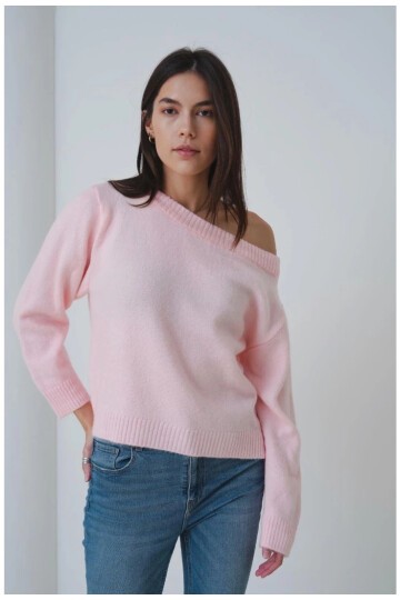 Asimetrik Yaka Oversize Triko Kazak