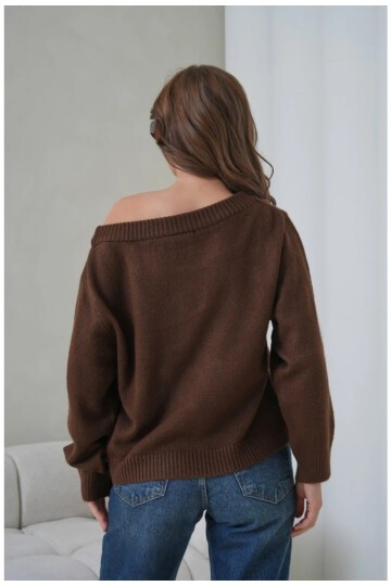 Asimetrik Yaka Oversize Triko Kazak