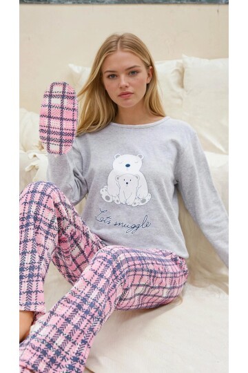Ayıcık Baskılı Süprem Kumaş Kadın Pijama Takımı