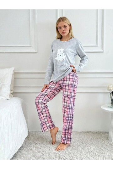 Ayıcık Baskılı Süprem Kumaş Kadın Pijama Takımı