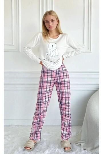 Ayıcık Baskılı Süprem Kumaş Kadın Pijama Takımı