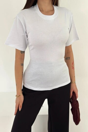 Bağlama Detaylı Kısa Kollu Tişört Beyaz