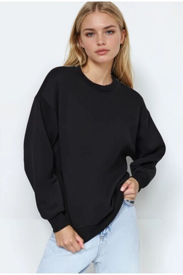 Basic Siyah Oversize Sweatshirt