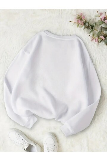 Beyaz Kiraz Baskılı Oversize 3 İplik Sweat