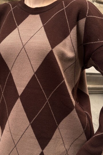 Bisiklet Yaka Baklava Desenli Triko Kazak